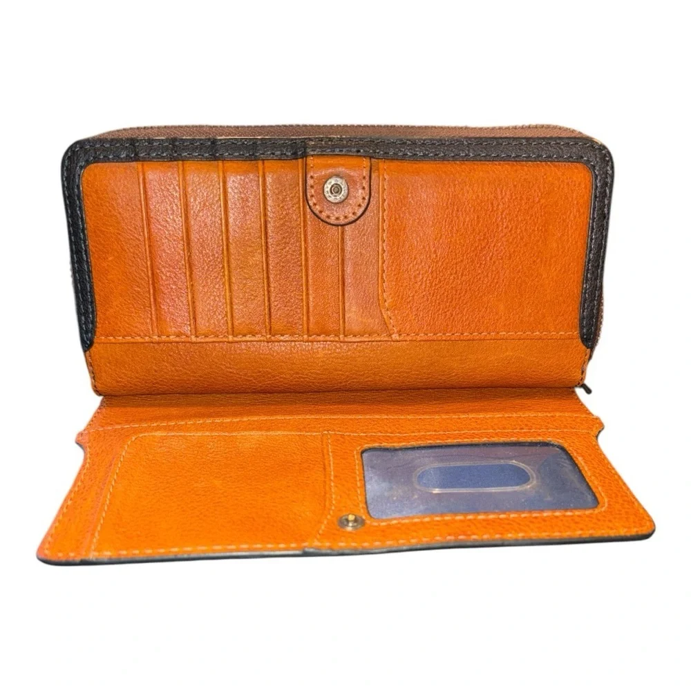 Zonal Men’s Brown Leather Wallet Open Flap & Zippy Blue Nylon RR